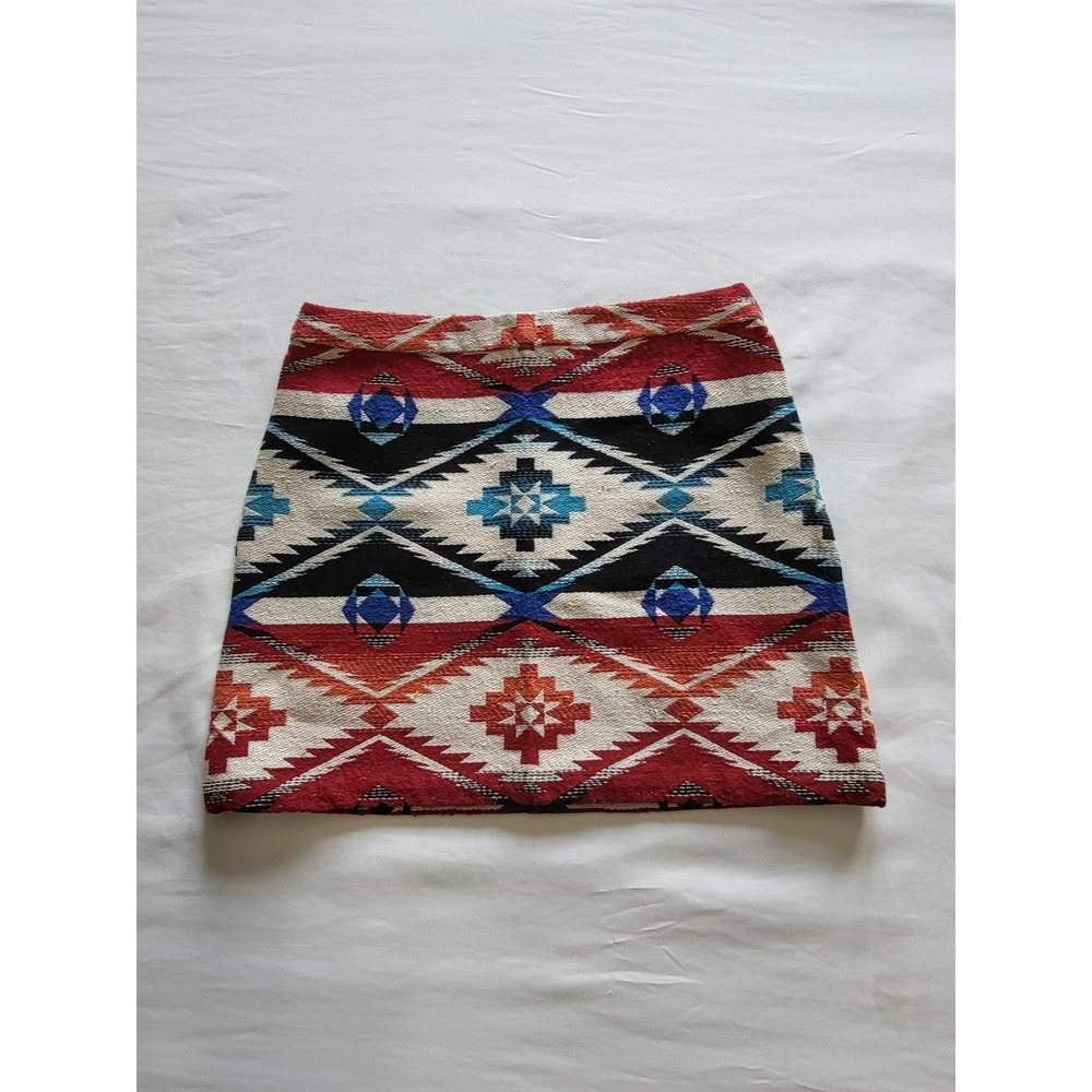Topshop Southwestern Geometric Woven Mini Skirt Red Blue US 4 27M18J MUL